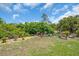 Landscaped backyard showcasing a variety of plants, trees, and decorative elements at 529 Sunset N Rd, Rotonda West, FL 33947