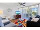 Cozy living room with a large sliding door leading to a patio and a view of the outdoors at 618 Bird Bay S Dr # 113, Venice, FL 34285