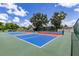 Brightly colored blue and red pickleball courts surrounded by fencing and greenery at 618 Bird Bay S Dr # 113, Venice, FL 34285