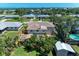An aerial view of the home showing the pool, fenced yard and landscaping at 8321 43Rd Ave W, Bradenton, FL 34209