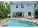Backyard pool with ample seating, lush landscaping, and backyard, perfect for relaxation and enjoyment at 1738 Siesta Dr, Sarasota, FL 34239