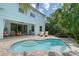 Relaxing backyard with a refreshing pool, lounge chairs, and dining area, perfect for outdoor entertainment at 1738 Siesta Dr, Sarasota, FL 34239