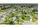 This is an aerial view of a charming neighborhood with well-maintained lawns and mature trees at 237 Saxon Cir, Venice, FL 34293