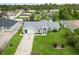 Aerial view of a charming home with a well-manicured lawn, pool and a long driveway at 4250 Winfall Ave, North Port, FL 34286