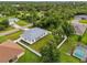 Aerial view of a home with a metal roof, fenced yard, and convenient access to a pool at 4855 Dragon St, North Port, FL 34288
