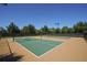 Outdoor pickleball courts with green playing surfaces, surrounded by trees and a clear blue sky at 5234 Napoli Run, Bradenton, FL 34211
