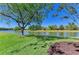 Beautiful waterfront property with mature trees shading the lawn, providing a tranquil setting at 8315 Eagle Xing, Sarasota, FL 34241