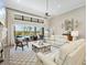 Bright living room with a neutral color palette, high ceilings, and sliding glass doors to outdoor living at 16628 Berwick Ter, Lakewood Ranch, FL 34202