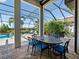 Charming screened-in patio with dining table and pool view is great for outdoor entertainment and relaxation at 16628 Berwick Ter, Lakewood Ranch, FL 34202