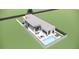 Aerial view of a modern home featuring a pool and an outdoor patio with dining and lounge furniture at 2221 Wood St, Sarasota, FL 34237