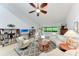 Bright living room boasts vaulted ceilings, an open layout, and stylish decor at 6111 Courtside Dr # 61, Bradenton, FL 34210