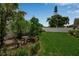 Secluded backyard featuring a lush lawn, privacy fence, and lovely landscaping at 7404 14Th W Ave, Bradenton, FL 34209
