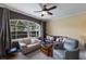 Inviting living room featuring comfortable seating, large window, and ceiling fan at 1245 Millbrook Cir, Bradenton, FL 34212