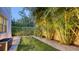 Well-maintained backyard with artificial turf, stone ground cover, and tropical foliage at 1530 Pine Bay Dr, Sarasota, FL 34231