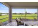 Relaxing screened patio with comfortable seating overlooking the serene lake and lush landscaping at 15336 Serene Shores Loop, Bradenton, FL 34211
