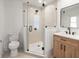 This renovated bathroom features a standing shower and new sink at 3236 Kingswood Dr, Sarasota, FL 34232