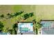 Aerial view showcasing lush landscape with palm trees surrounding the pool at 5078 47Th W St, Bradenton, FL 34210