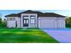 Modern home showcasing a well-manicured lawn, a three-car garage, and a sleek architectural design at 1573 Greenley Rd, North Port, FL 34286