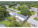 An aerial view of a charming neighborhood with mature trees surrounding well-maintained homes at 528 Manor Dr, Dunedin, FL 34698