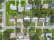 Bird's eye view of a property with a pool, showcasing the neighborhood layout at 528 Manor Dr, Dunedin, FL 34698