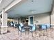 The outdoor seating area provides a relaxing place to unwind with tables, chairs, and overhead fans at 6253 Whetstone Ct, Palmetto, FL 34221