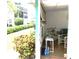 View of the patio from the outside, including patio furniture and a small plant at 1850 Sunny Dr # F4, Bradenton, FL 34207