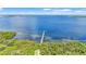 High-angle view of the pier extending out to the water, surrounded by lush green trees at 2417 Fairway Oaks Dr # 22, Palmetto, FL 34221
