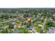 Wide aerial shot showcases a charming neighborhood of single-Gathering homes with manicured lawns and mature trees near the ocean at 326 Randolph Rd, Venice, FL 34293