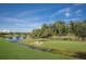 Lush backyard leading to a tranquil lake with a backdrop of mature trees at 4609 Deep Creek Ter, Parrish, FL 34219