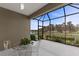 Screened-in lanai with a lake view, table, and chairs for outdoor dining at 4609 Deep Creek Ter, Parrish, FL 34219