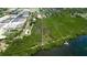 A scenic aerial perspective of the property revealing its waterfront position, lush greenery, and private dock at 9403 9Th Nw Ave, Bradenton, FL 34209