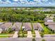 Aerial shot of a home with lush green landscaping under a partly cloudy blue sky at 3602 Secret Stroll Dr, Sarasota, FL 34240