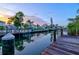 Beautiful waterfront homes line this peaceful canal with private boat docks at sunset at 701 Marbury Lane, Longboat Key, FL 34228