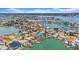 Panoramic aerial shot showcasing waterfront homes, private docks, and scenic bay access at 8001 13Th S Ave, St Petersburg, FL 33707