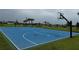 Outdoor basketball court with blue surface, white lines, and palm trees in a well-maintained community at 9291 Starry Night Ave, Sarasota, FL 34241