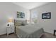 Comfortable bedroom with soothing green accents, simple decor, and a bright sunny window at 9291 Starry Night Ave, Sarasota, FL 34241
