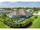 Aerial view of home with screened-in pool and well-maintained yard in a tranquil residential neighborhood at 15808 42Nd E Gln, Parrish, FL 34219