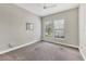Bright bedroom featuring plush carpet, a ceiling fan, and two large windows at 5596 Cantucci St, Nokomis, FL 34275