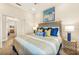 Bedroom with blue, white and yellow decor and an ensuite bathroom at 7324 Gulf Dr # 12, Holmes Beach, FL 34217