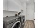 Convenient laundry area with modern washer and dryer, sink, cabinets, and closet at 7904 Hampton Ct, University Park, FL 34201