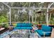 Screened-in patio with an outdoor seating area, palm trees, a gas heater, and views of the backyard at 7904 Hampton Ct, University Park, FL 34201