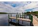 Wooden community dock with multiple boat slips and calm water views at 2073 Treasure Ln, Punta Gorda, FL 33982