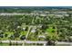 An aerial view of a home with many palm trees, a pool, and train tracks running nearby at 27437 Dutch Ave, Punta Gorda, FL 33982
