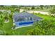 Aerial view showcasing a home with a pool and lush landscaping at 5001 Richmond Ter, North Port, FL 34287