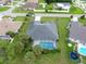 An aerial shot showcases a well-maintained home with a screened pool in a verdant neighborhood at 515 Allworthy St, Port Charlotte, FL 33954