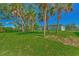 Home's backyard showcasing a grassy area and palm trees at 3847 E Price Blvd, North Port, FL 34288
