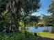 Lush trees surround a tranquil waterfront with a dock, offering serene views at 1405 Dorchester St, Port Charlotte, FL 33952