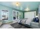 Primary bedroom with access to a patio and light teal walls at 8516 Riverside Dr, Punta Gorda, FL 33982