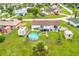 Backyard aerial view showing a home with a pool, shed, and patio at 5104 Chaves Cir, Port Charlotte, FL 33948