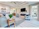 Spacious living room with fireplace, built-in shelving, and large TV at 2239 Cornelius Blvd, Port Charlotte, FL 33953